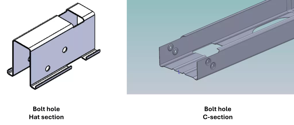 Bolt hole in Hat and C-section during roll forming