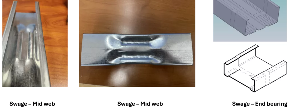 Swage of C-section profile during roll forming