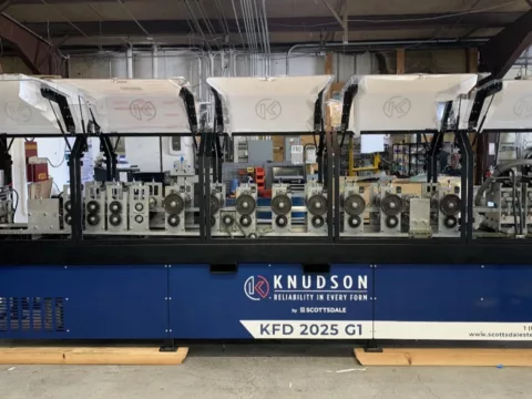 KFD Framemaker 2025 is a non-structural cold-formed steel shape roll former used for curtainwall applications. Steel framing Roll forming Roll forming machines Steel framing business Mobile steel framing factory Cold-formed steel