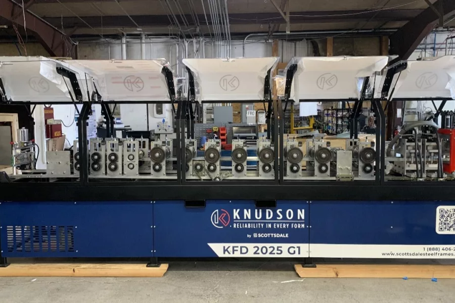 KFD Framemaker 2025 is a non-structural cold-formed steel shape roll former used for curtainwall applications. Steel framing Roll forming Roll forming machines Steel framing business Mobile steel framing factory Cold-formed steel