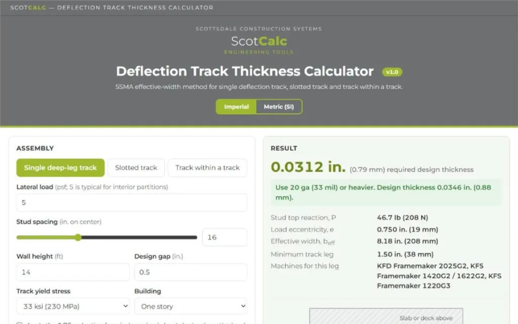 Deflection Track Thickness Calculator